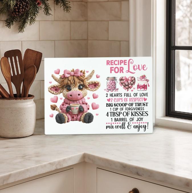 Recipe For Love Highland Cow Glass Cutting Board