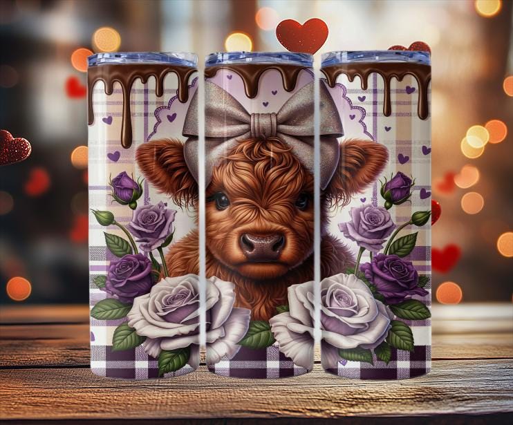 Cute Highland Cow Valentine Tumblers