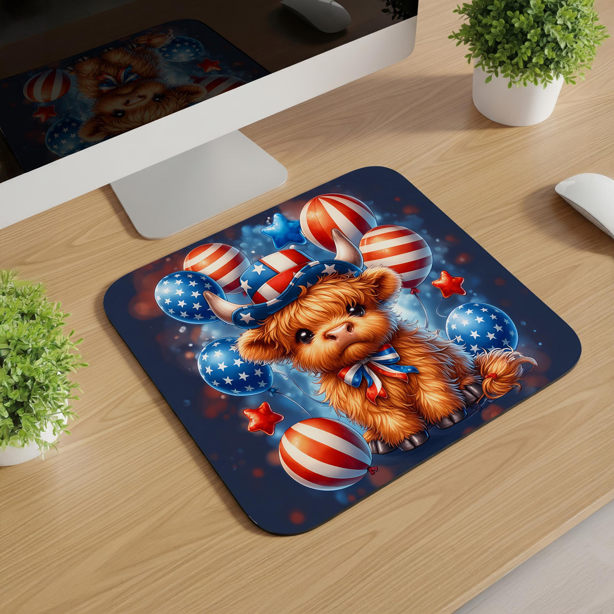 Patriotic Highland Cow Mousepads