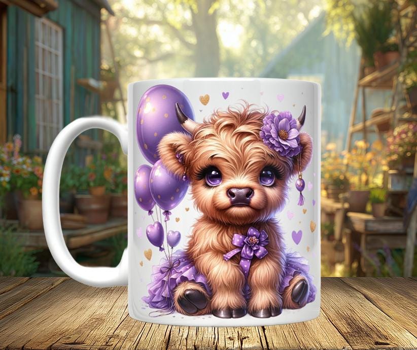 Highland Cow Ceramic Coffee Mug, 11oz/15oz