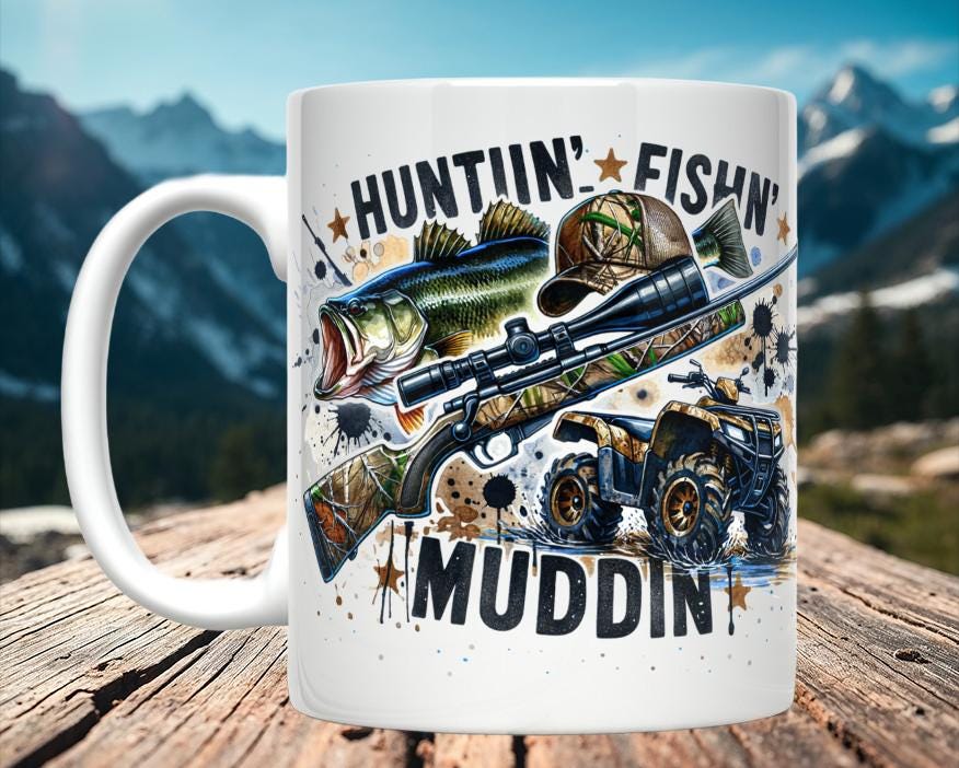 Hunting, Fishing, Mudding Horizontal Design Mug