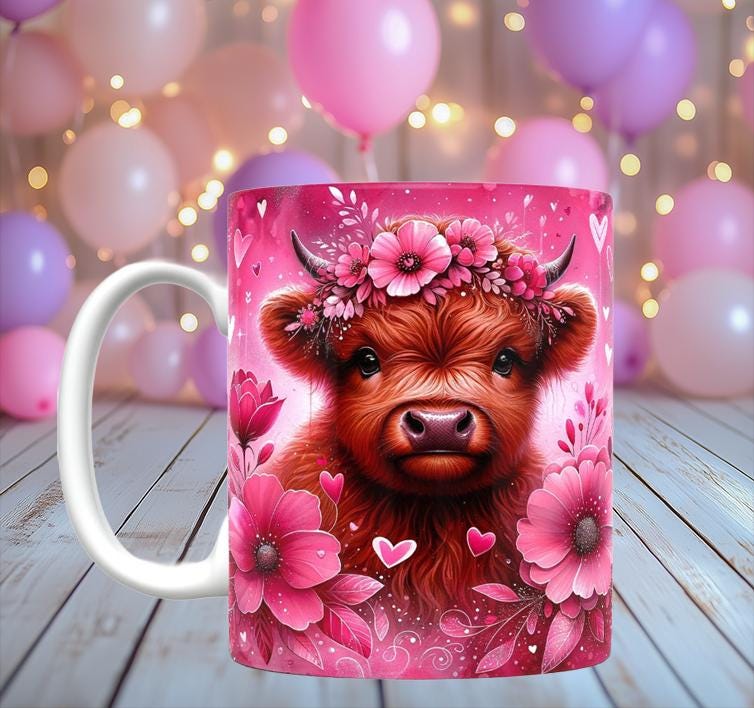 Cute Highland Cow Valentine Mugs (10 styles)