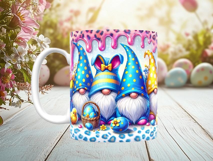 Dripping Paint Easter Gnome Mugs