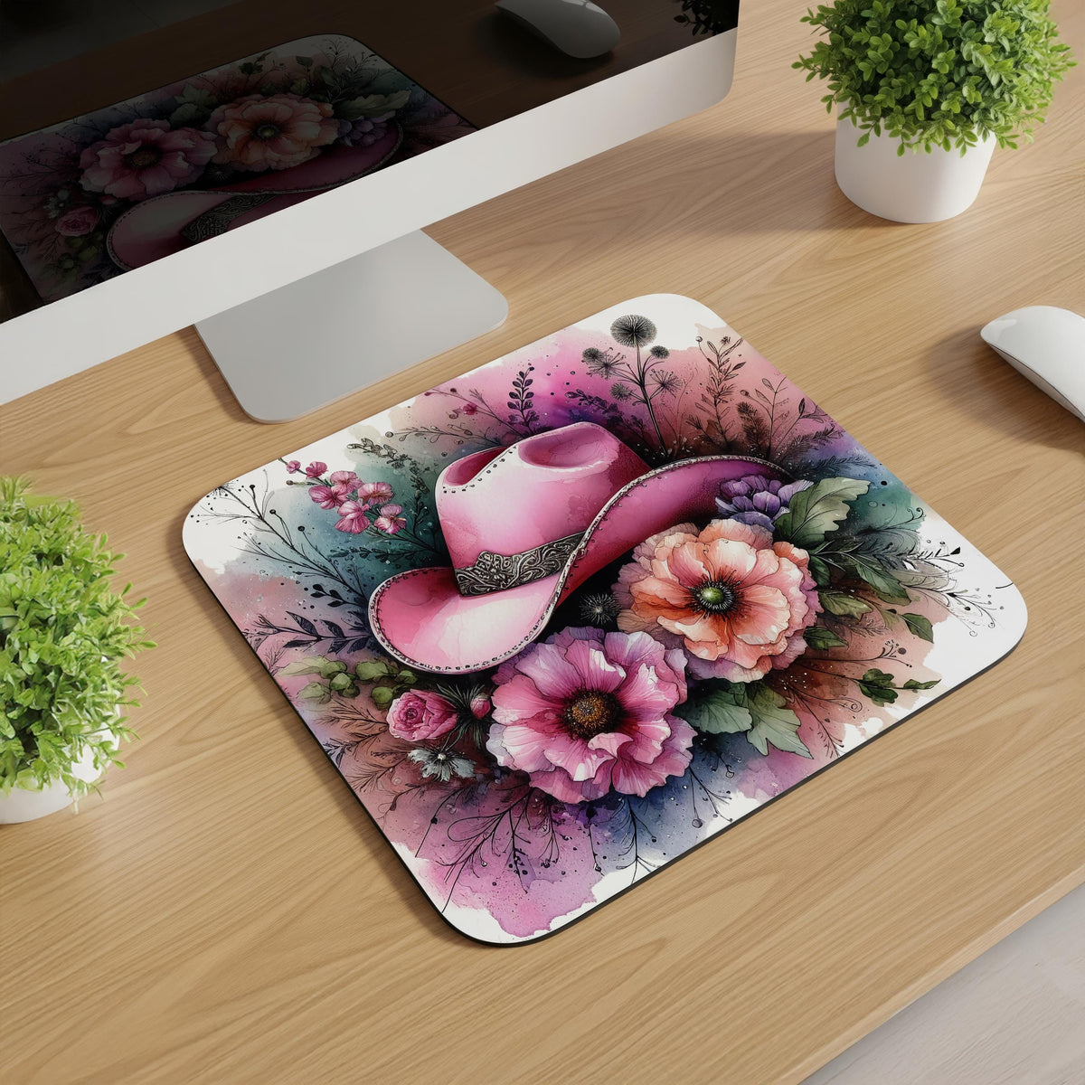 Pink Cowgirl Hat Mousepad