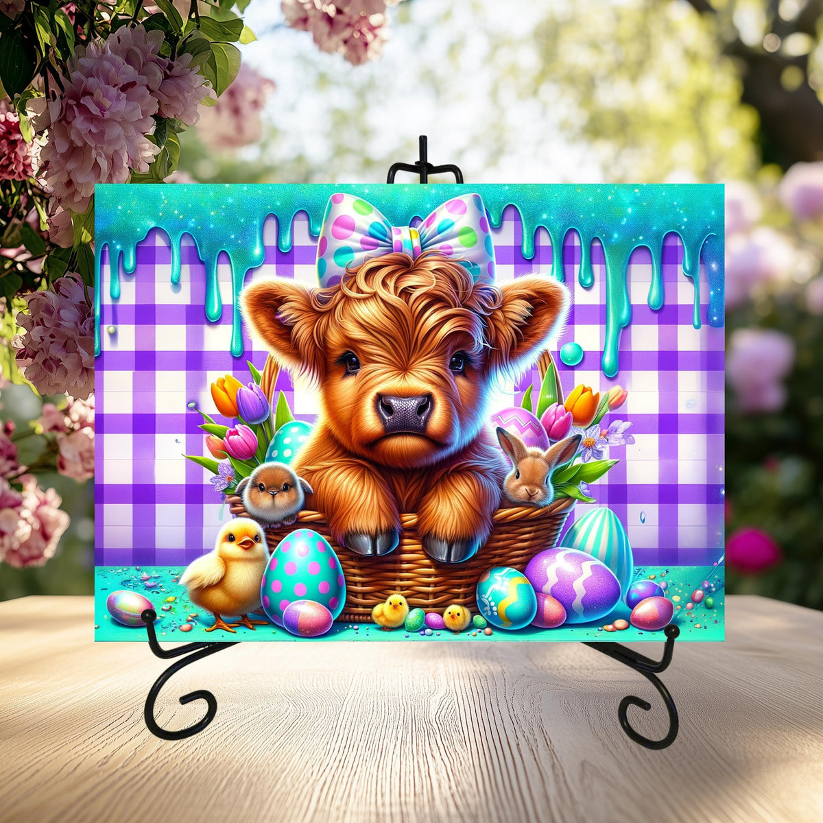 Easter Highland Cow Glass Cutting Boards