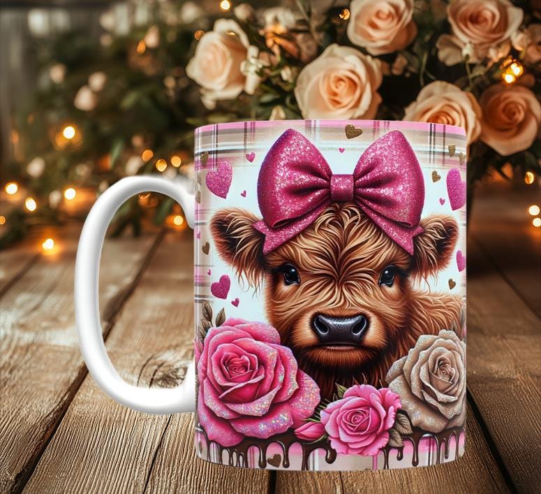 Cute Highland Cow Valentine Mugs (10 styles)