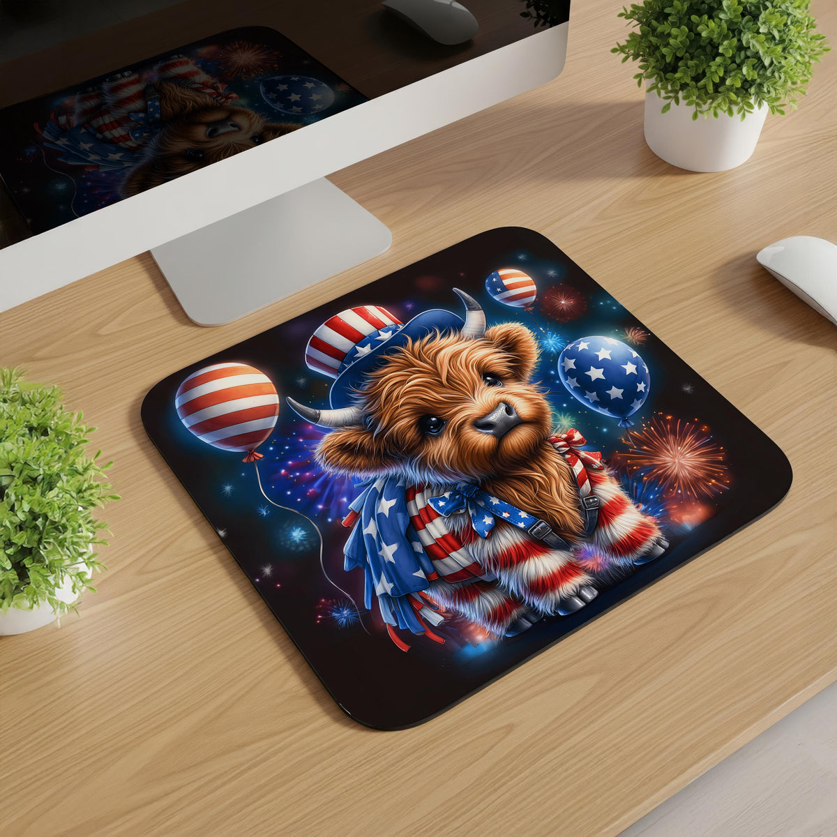 Patriotic Highland Cow Mousepads