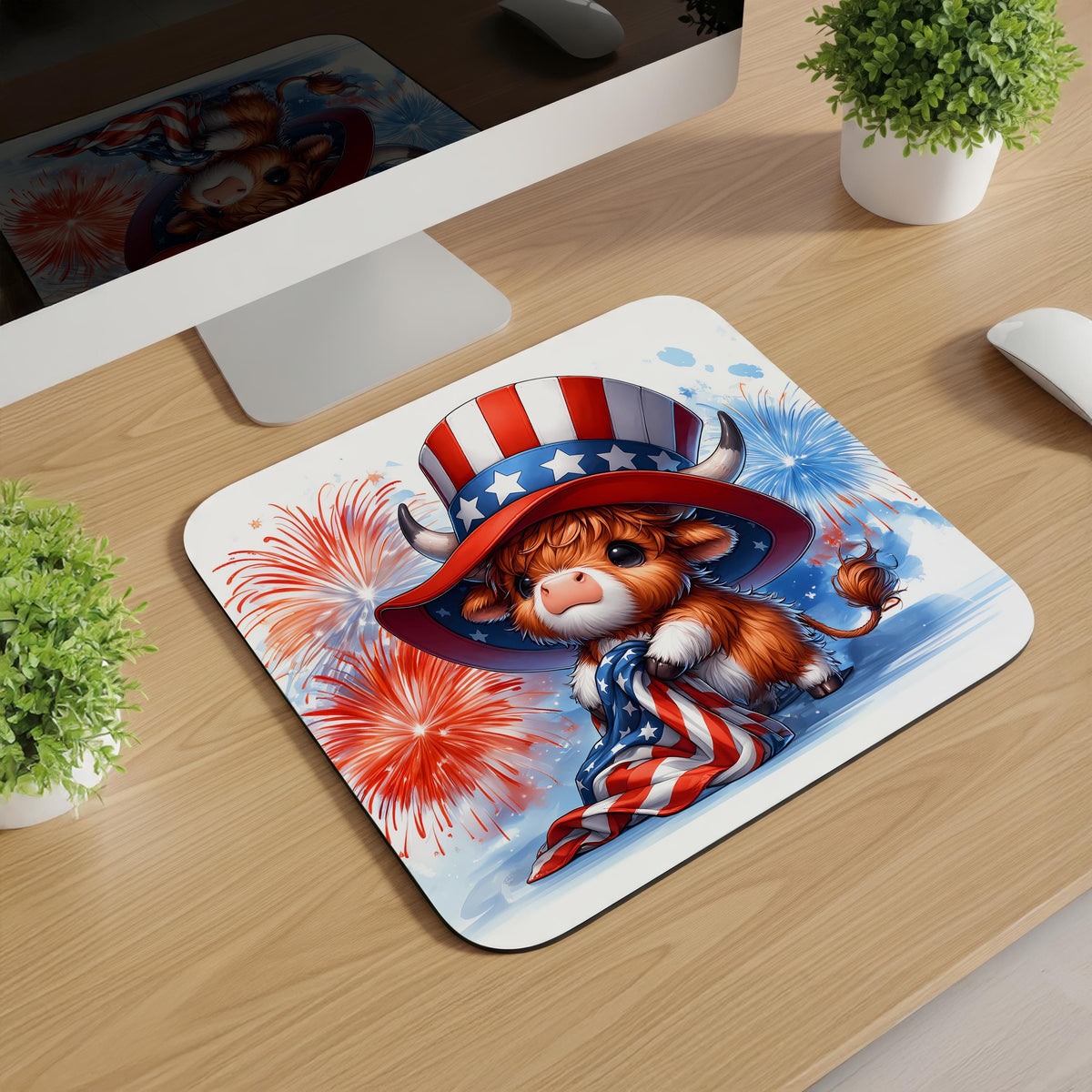 Patriotic Highland Cow Mousepads