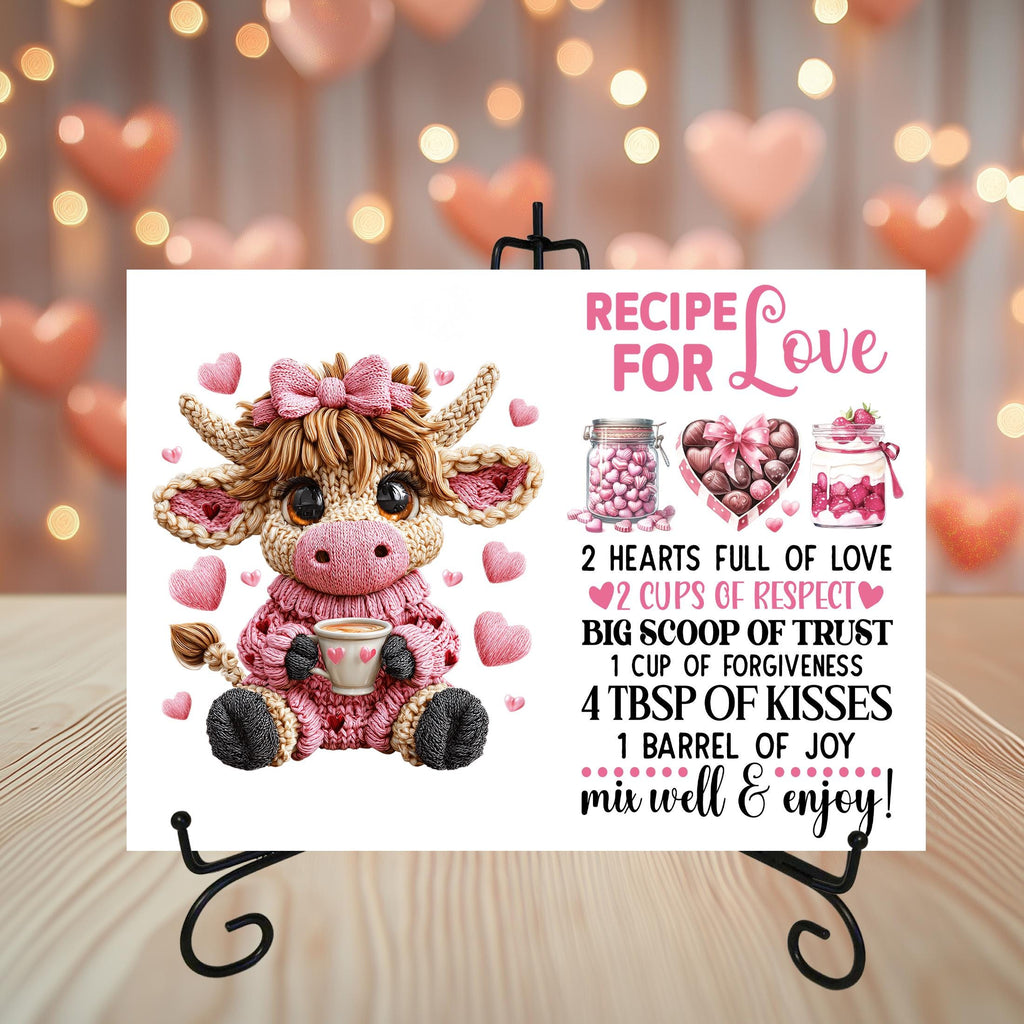 Recipe For Love Highland Cow Glass Cutting Board