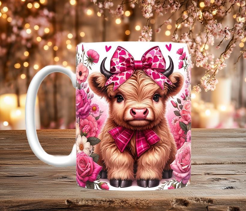 Cute Highland Cow Valentine Mugs (10 styles)