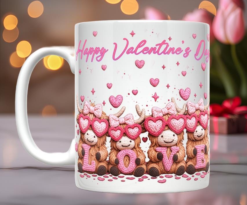 Happy Valentine's Day Highland Cow Mug