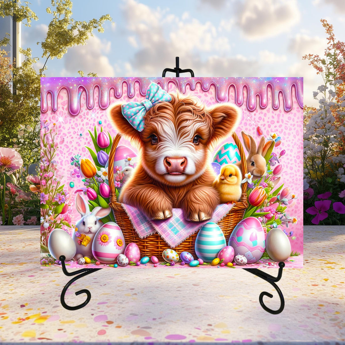 Easter Highland Cow Glass Cutting Boards