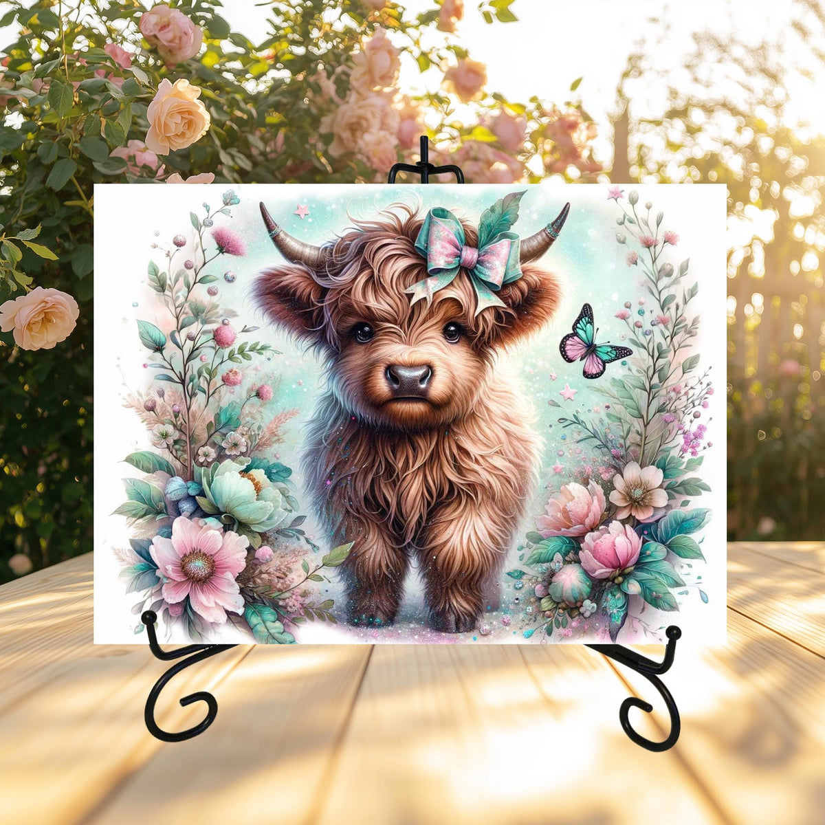 Spring Highland Cow Glass Cutting Boards