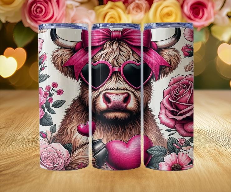 Cute Highland Cow Valentine Tumblers