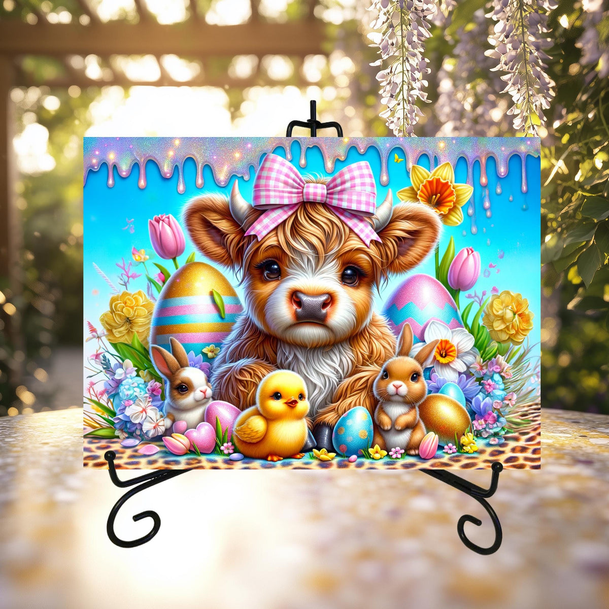 Easter Highland Cow Glass Cutting Boards