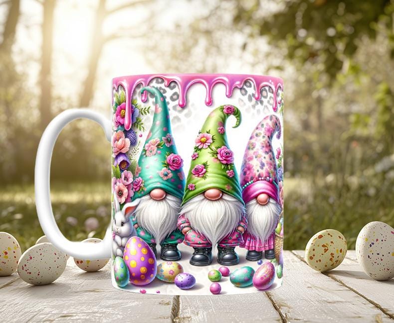 Dripping Paint Easter Gnome Mugs