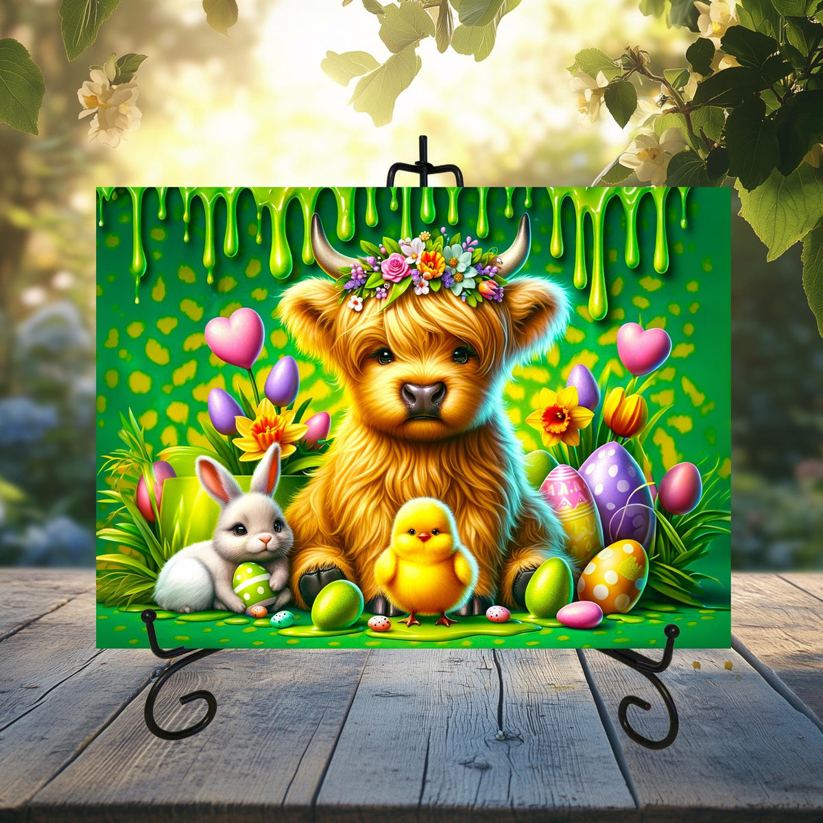 Easter Highland Cow Glass Cutting Boards