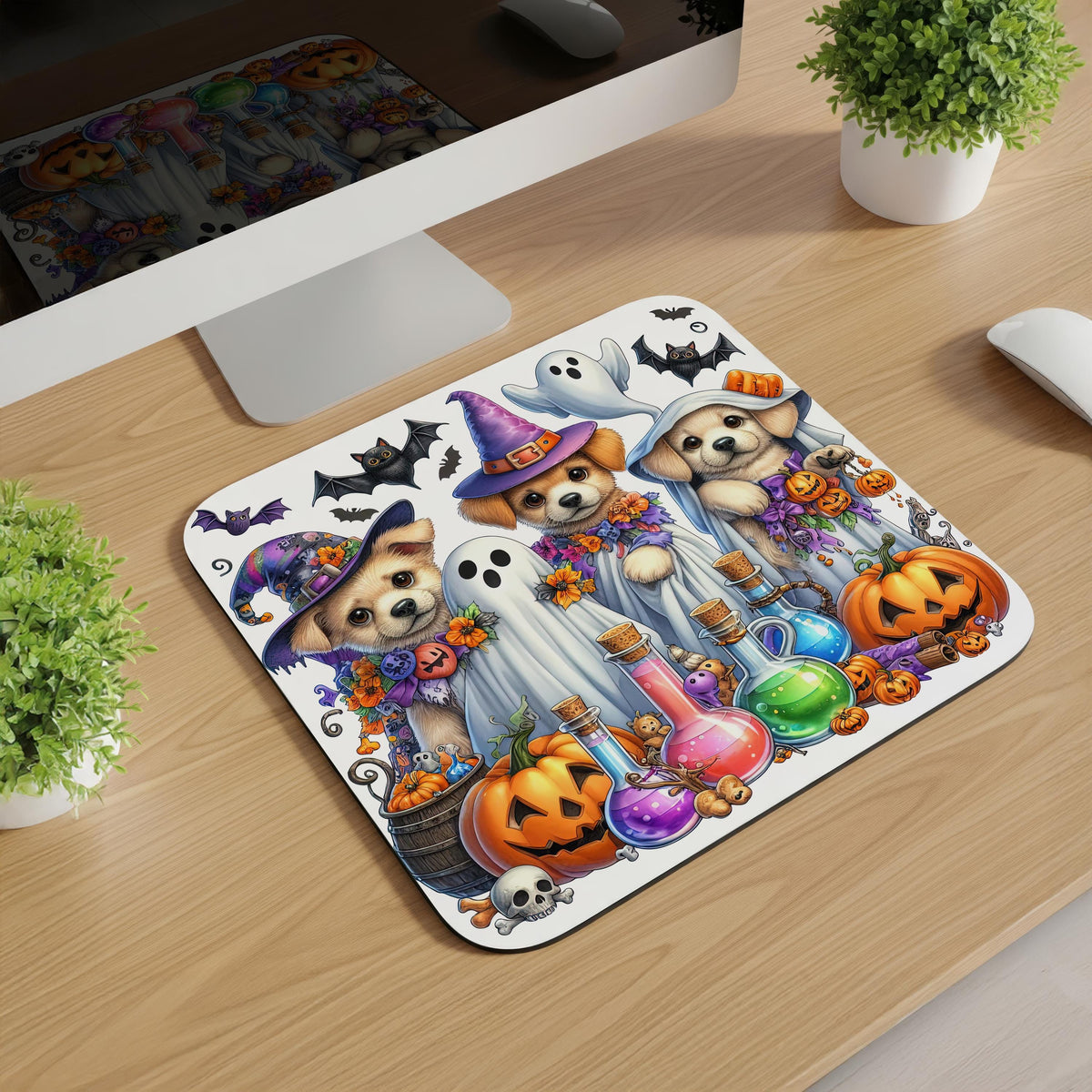 Puppies and Ghost Halloween Mousepad