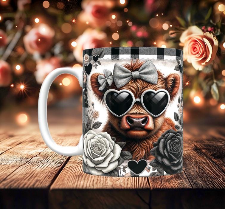Cute Highland Cow Valentine Mugs (10 styles)