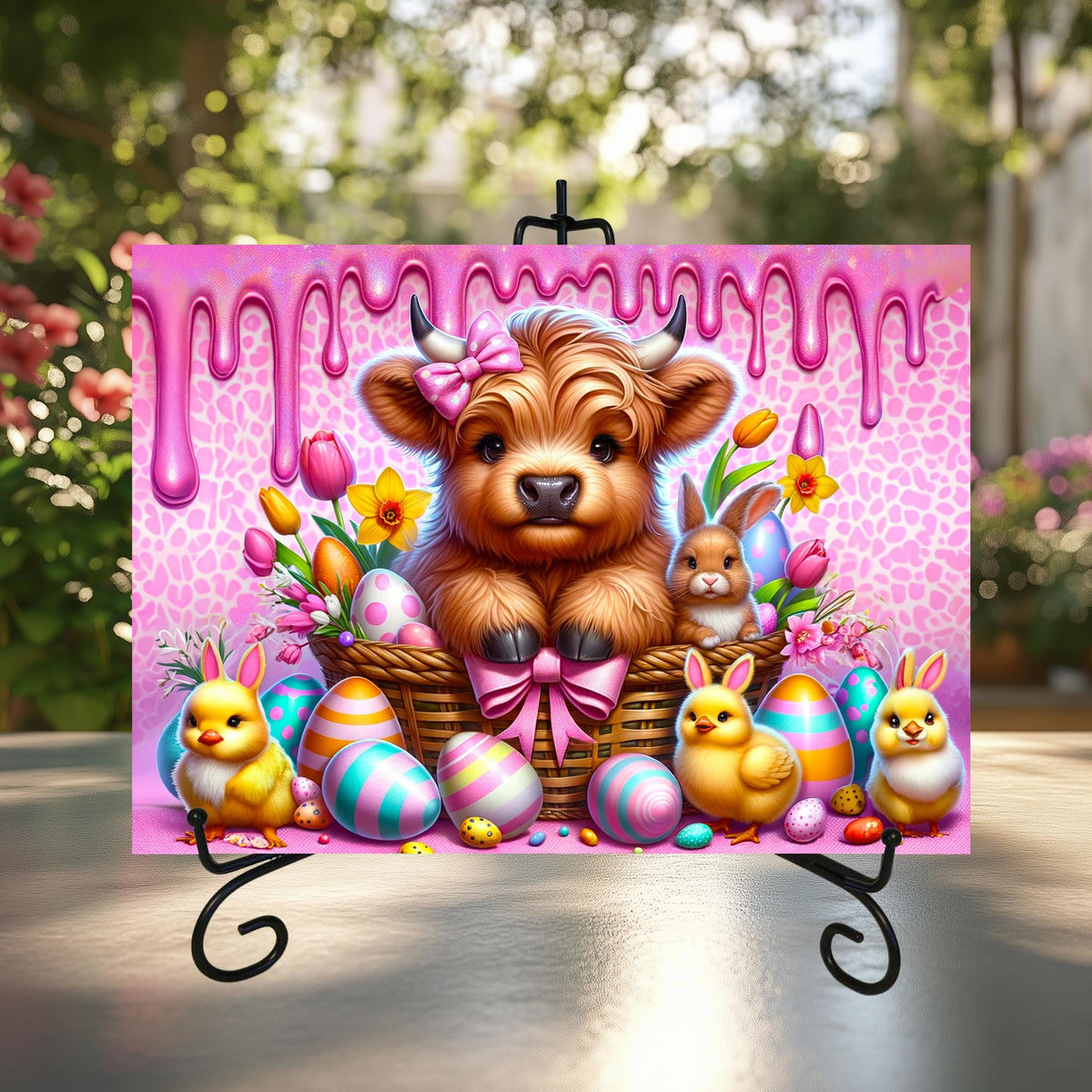 Easter Highland Cow Glass Cutting Boards