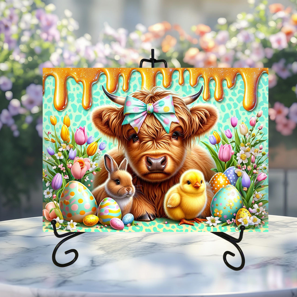 Easter Highland Cow Glass Cutting Boards
