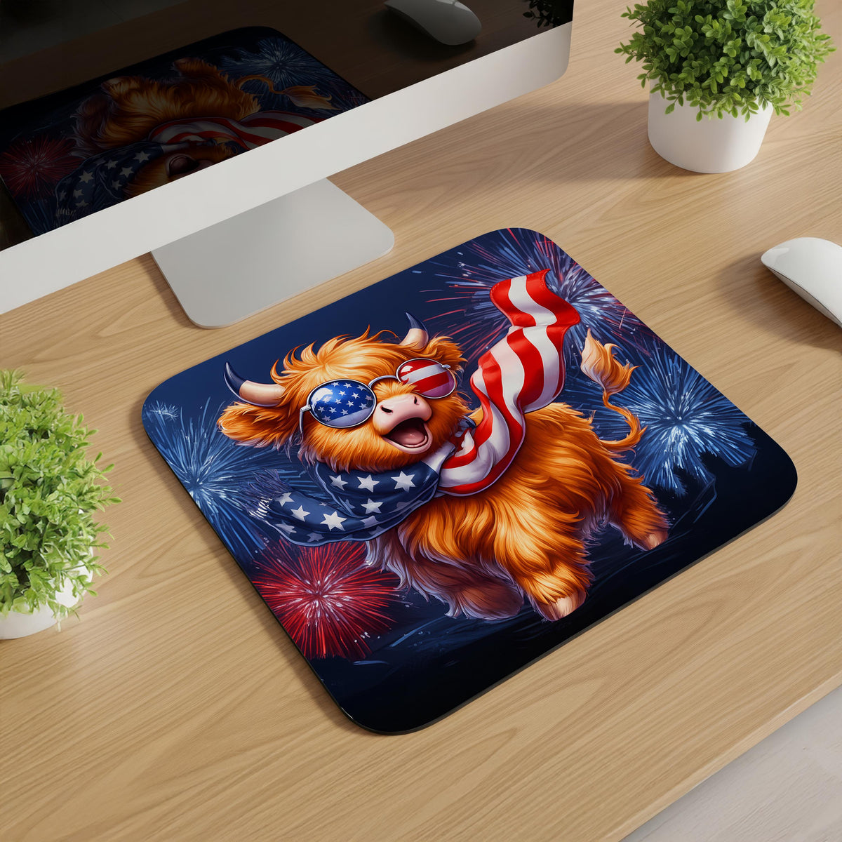 Patriotic Highland Cow Mousepads