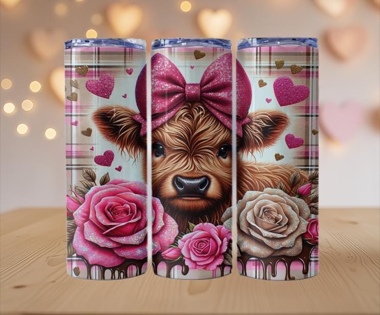 Cute Highland Cow Valentine Tumblers
