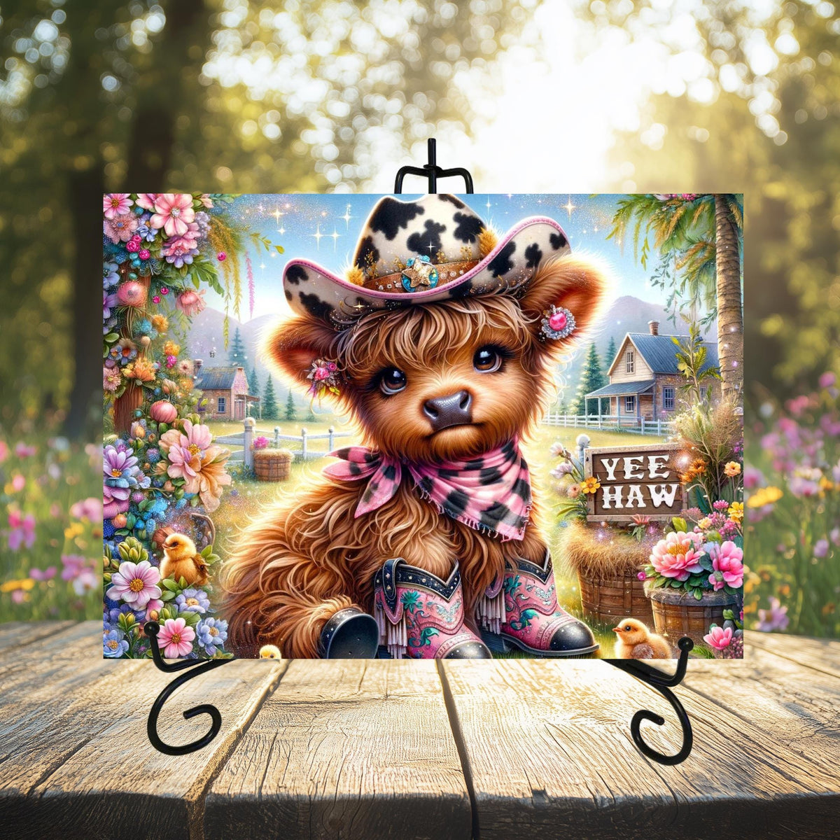 Spring Highland Cow Glass Cutting Boards