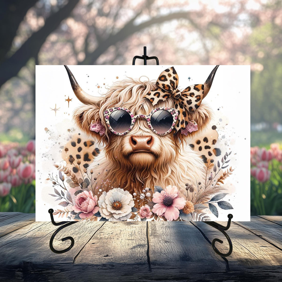 Spring Highland Cow Glass Cutting Boards