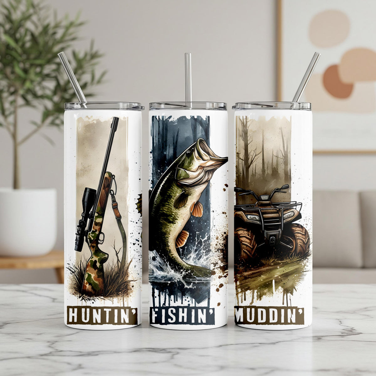 Hunting, Fishing, Mudding, Vertical Design Tumbler