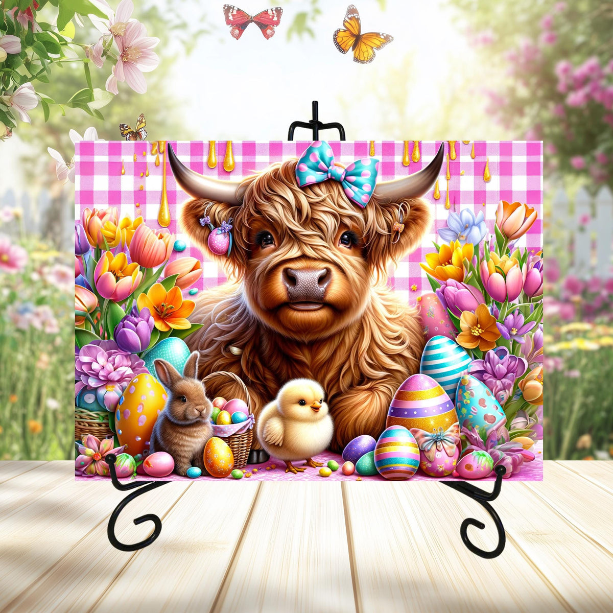 Easter Highland Cow Glass Cutting Boards