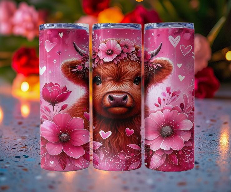 Cute Highland Cow Valentine Tumblers