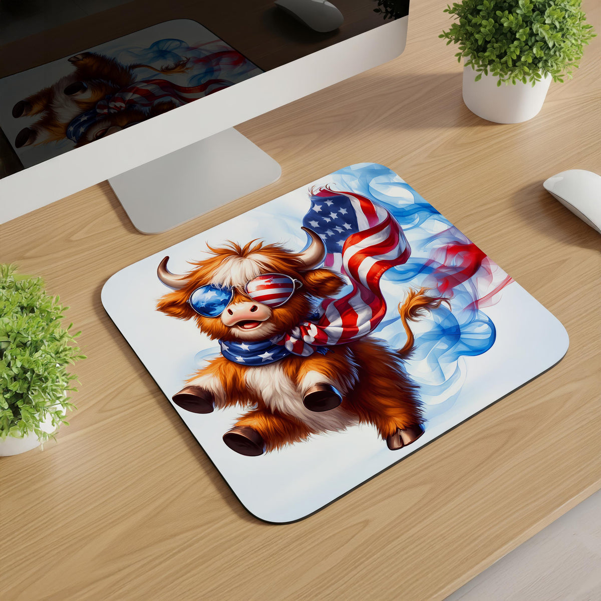 Patriotic Highland Cow Mousepads