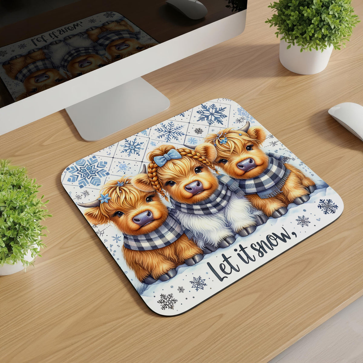 Let It Snow Highland Cow Mousepad