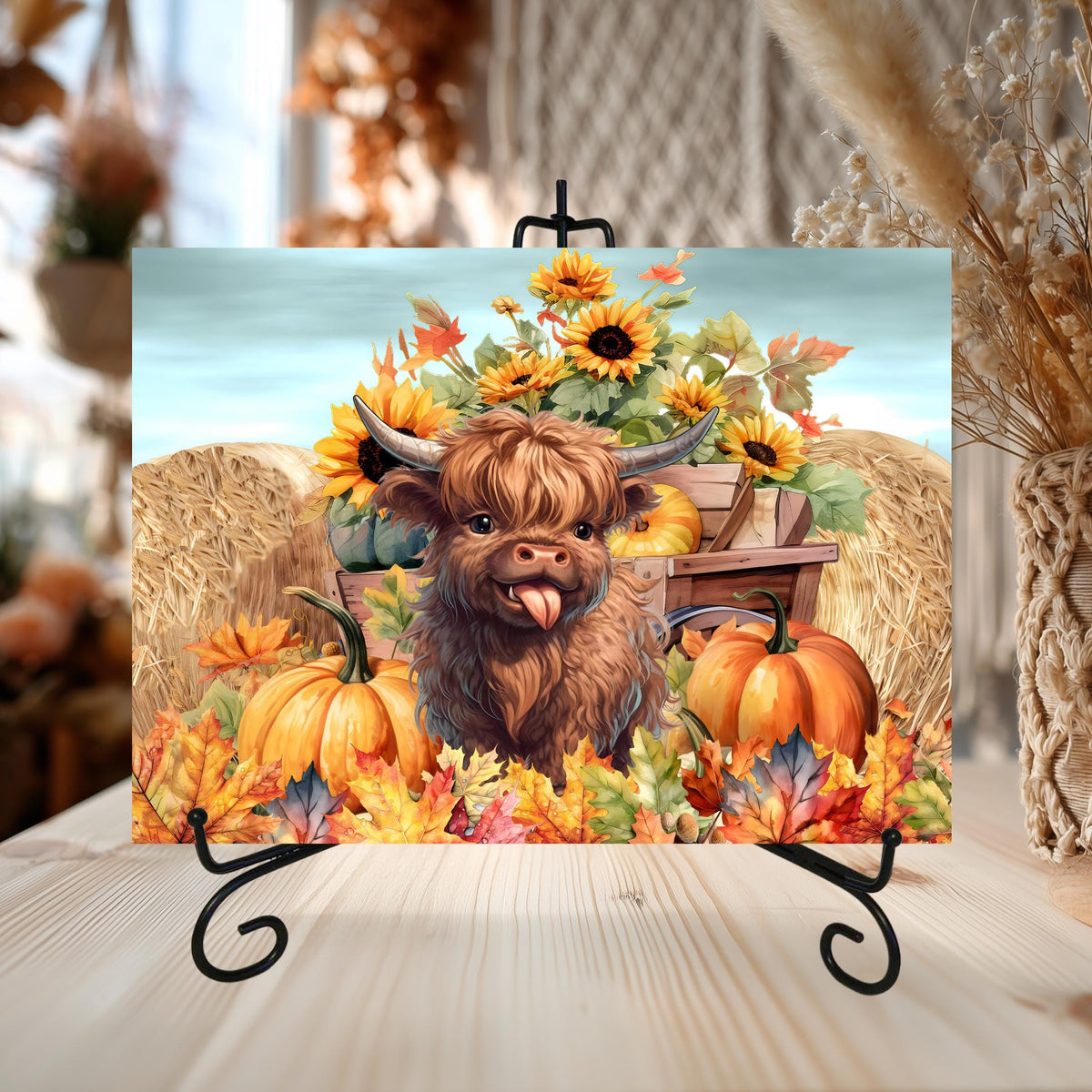 Fall Highland Cow Glass Cutting Boards