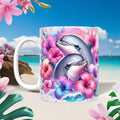 Dolphin Ceramic Coffee Mug, Playful Floral Design