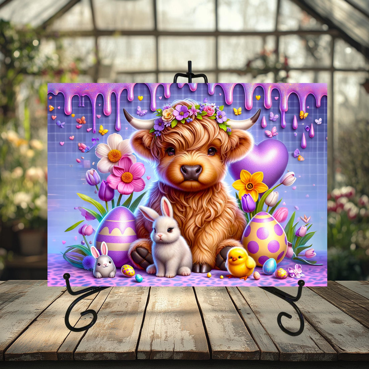 Easter Highland Cow Glass Cutting Boards