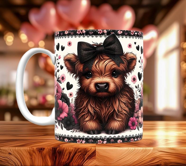 Cute Highland Cow Valentine Mugs (10 styles)