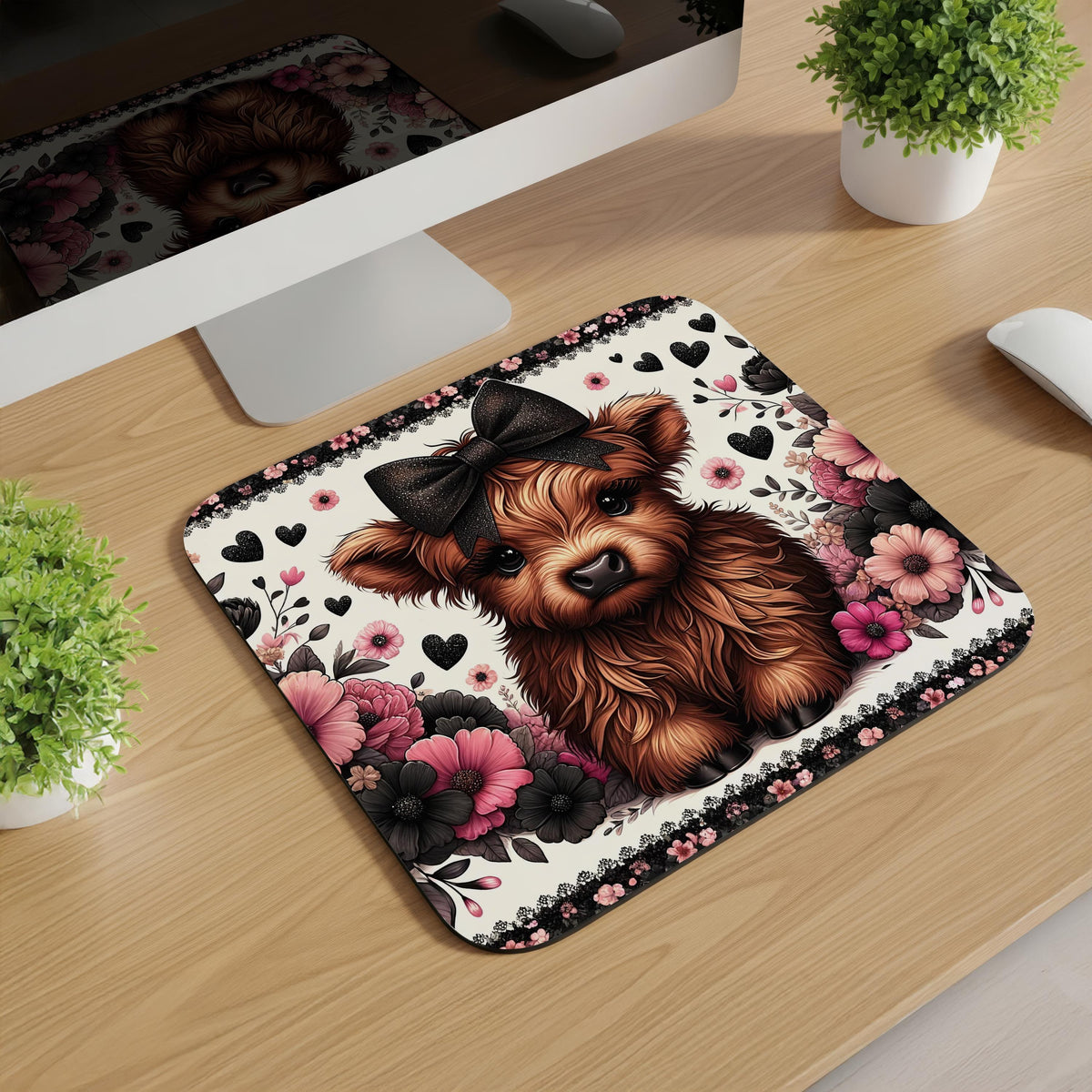 Highland Cow Valentine Mousepads