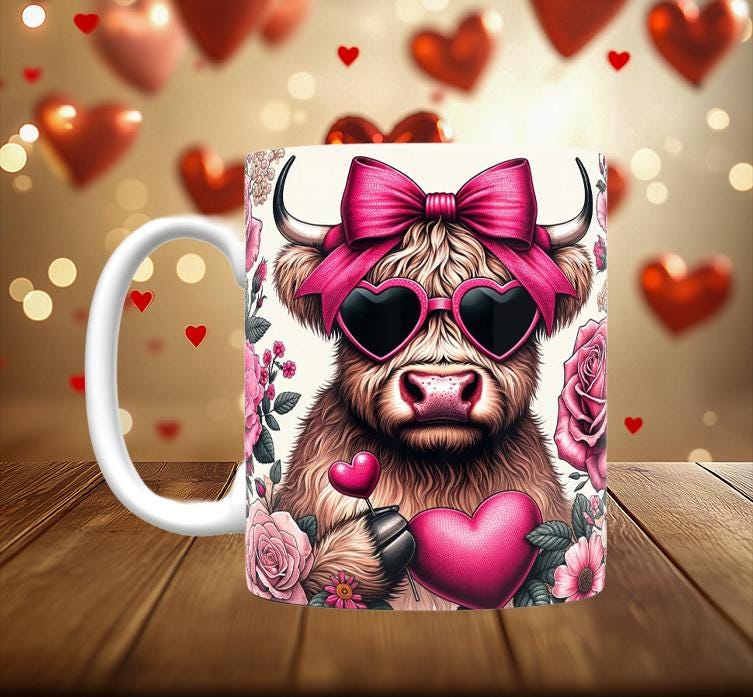 Cute Highland Cow Valentine Mugs (10 styles)