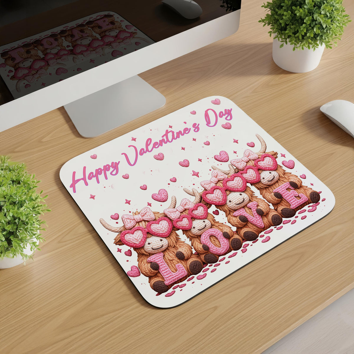 Happy Valentine's Day Highland Cow Mousepad