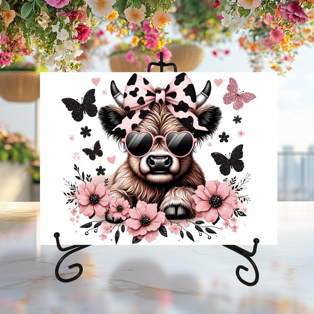 Spring Highland Cow Glass Cutting Boards