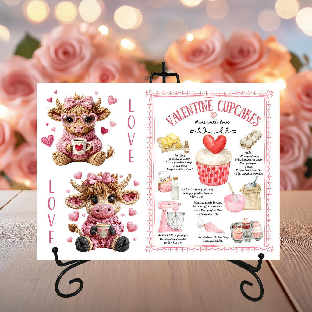 Highland Cow Valentine Cupcake Glass Cutting Board