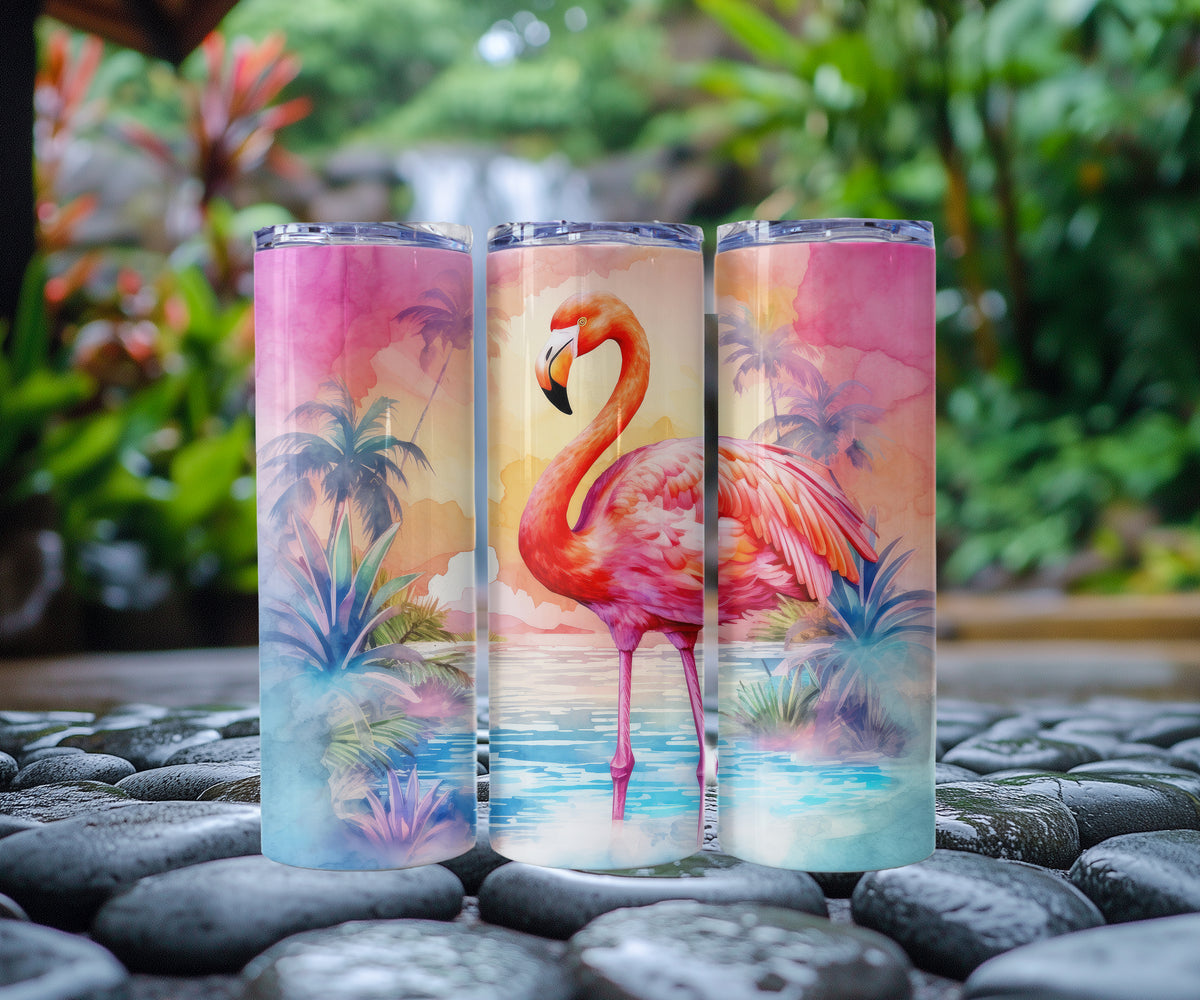 Flamingo Tumbler | Stainless Steel Drinkware with Lid and Straw