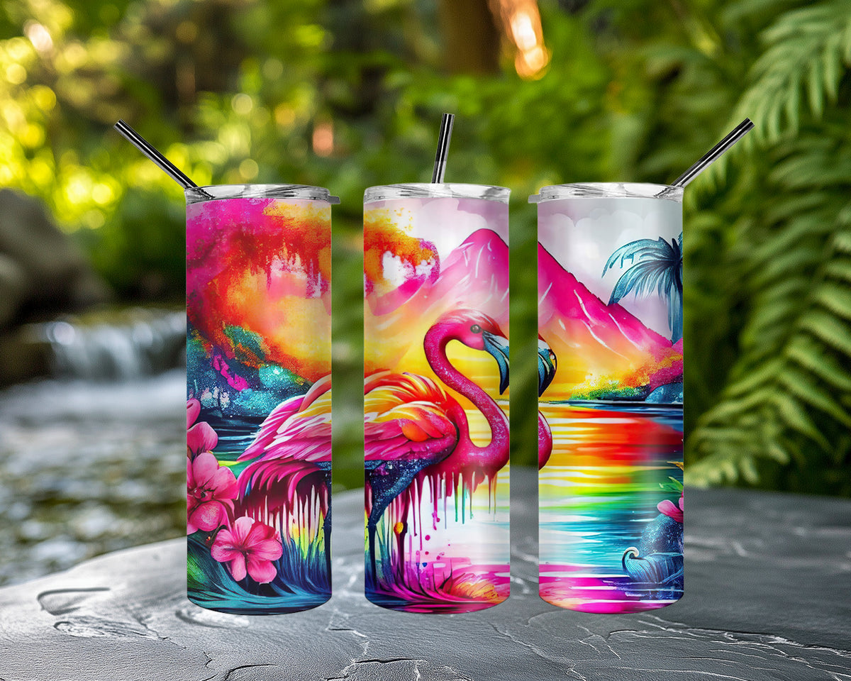 Flamingo Tumbler | Stainless Steel Drinkware with Lid and Straw