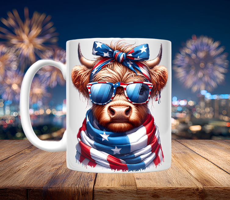 Patriotic Highland Cow Headshot Mugs