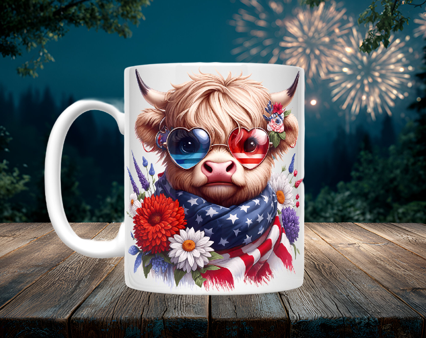 Patriotic Highland Cow Headshot Mugs