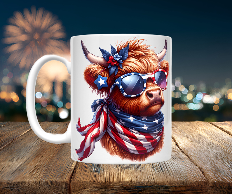 Patriotic Highland Cow Headshot Mugs