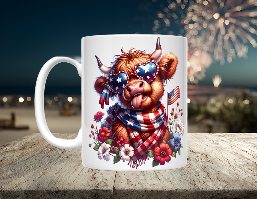 Patriotic Highland Cow Headshot Mugs