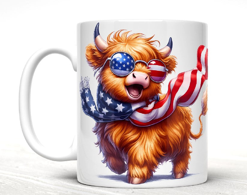 Patriotic Baby Highland Cow Mugs